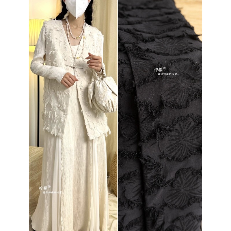 Katoenen En Linnen Tas Met Kwastjes Diy Stof Linnen Jacquard Donkere Bloem Handgesneden Jas Rok Kleding Stof