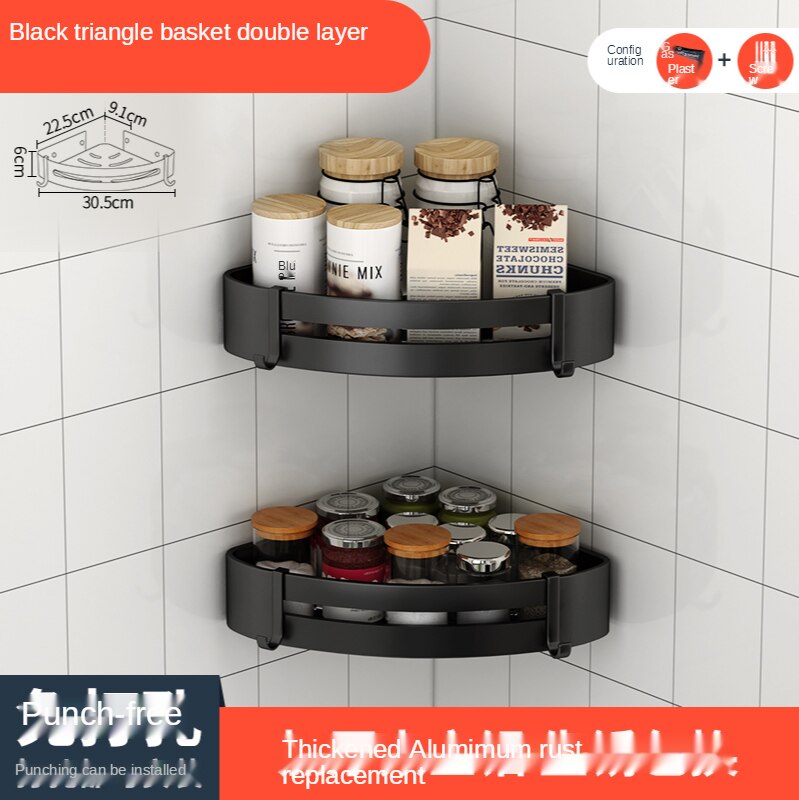 Estante esquinero para cocina, esquinero de esquina, sin agujero colgante, triángulo, pequeño, de almacenamiento, esquina de pared: Doublelayered