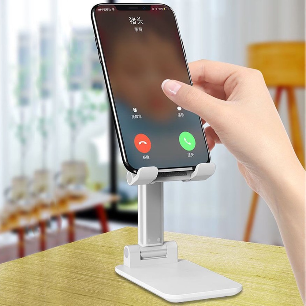 Ergonomic Collapsible Adjustable Metal Desktop Tablet Holder Table Cell Foldable Extend Support Desk Mobile Phone Holder Stand