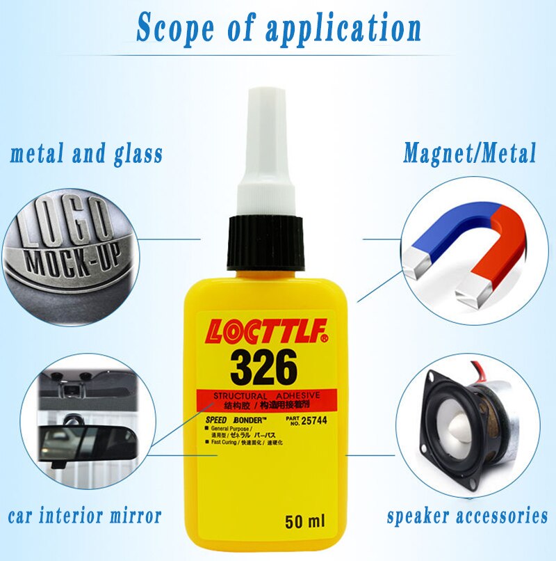 Imán estructural Locttlf 326, adhesivo metálico de 50ml, adhesivo estructural acrílico para altavoces de acero magnético,