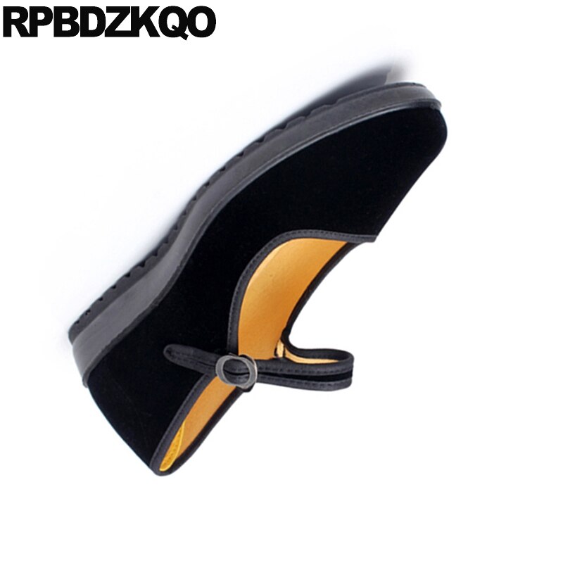 ladies women suede large size elderly chinese black spring autumn cheap shoes china flats 33 round toe walking