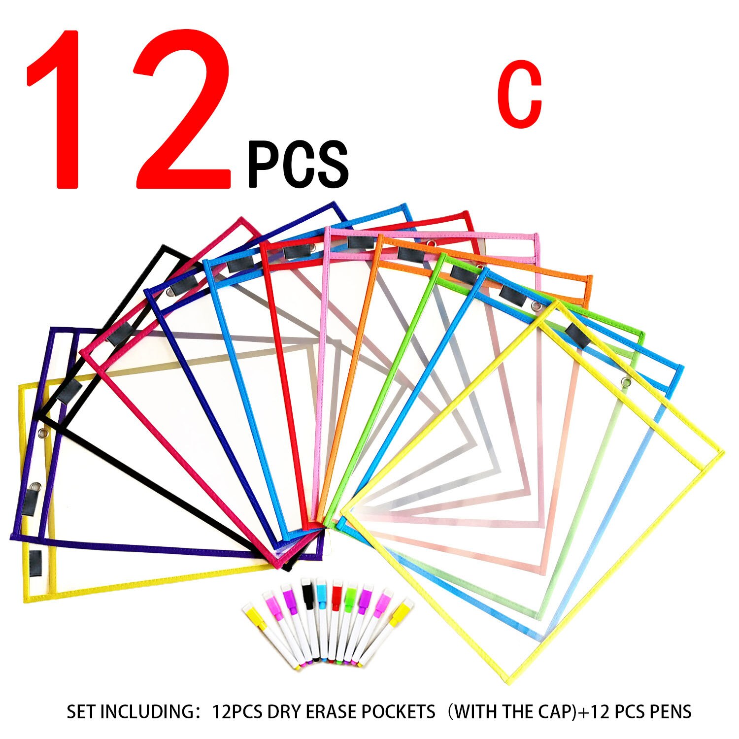HD PVC Transparent Reusable Erasable File Bag Dry Erase Pockets With Pen Wipe Drawing Whiteboard Markers For Teaching Childen: 10
