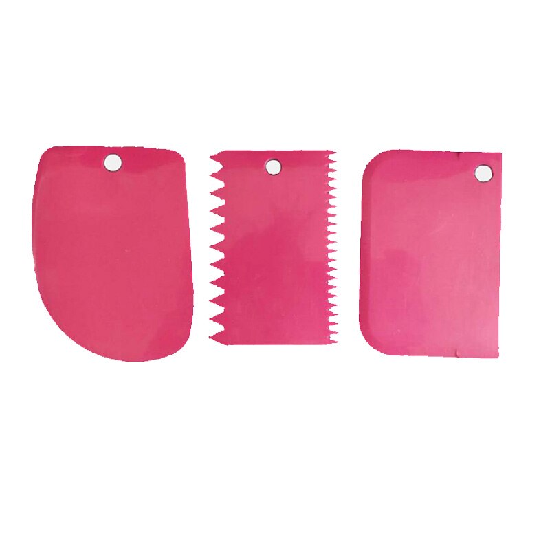 3 stuks/set taart schraper fondant schraper taartdecoratie effen glad gekarteld doorzichtige kommen glad glazuur veelzijdige functie tool: Roze