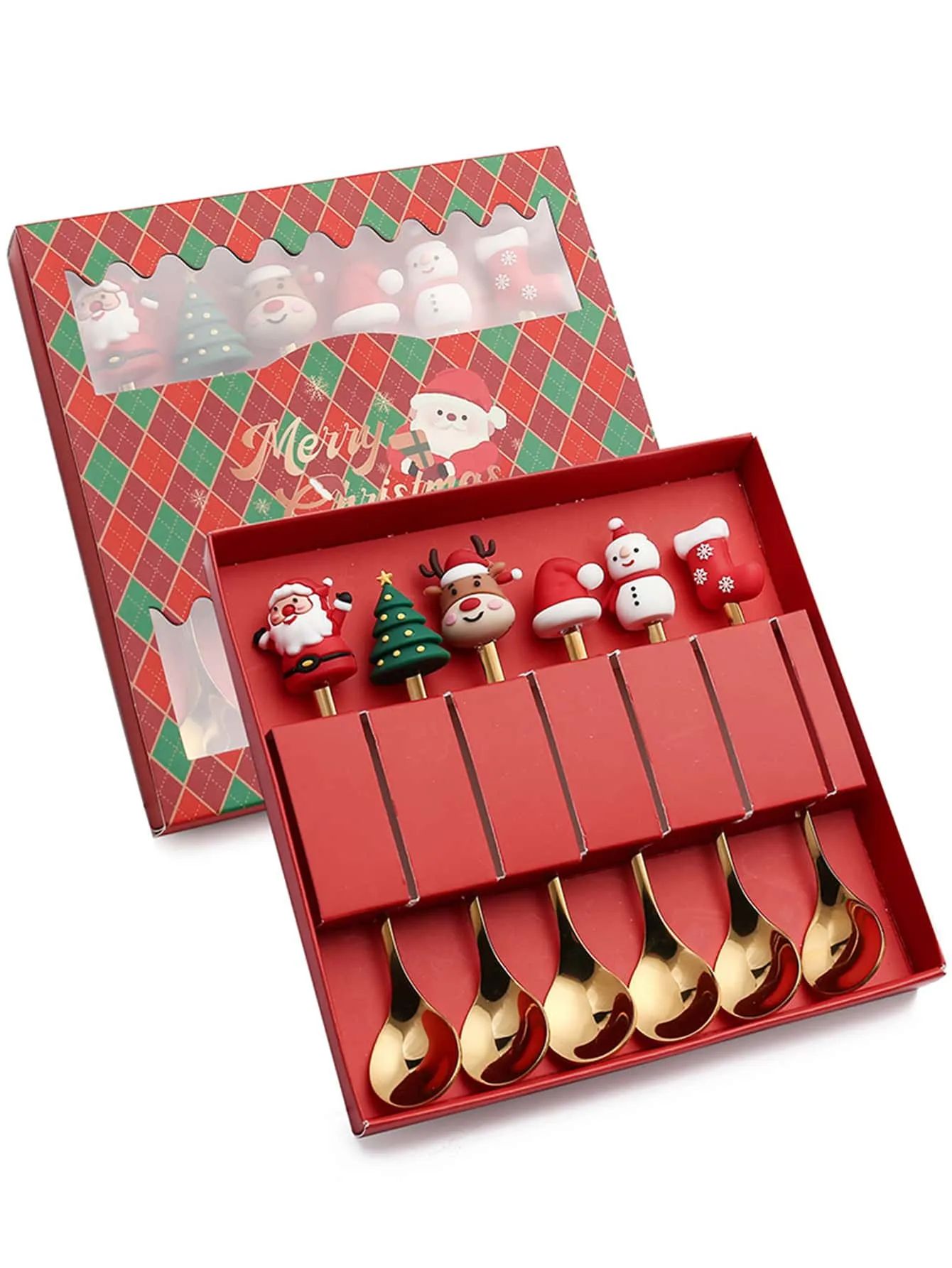 2/4/6 Stuks Kerst Vork En Lepel Set, Roestvrij Staal Creatief Servies, koffie Thee Dessert Vorken En Lepels Set: GRIJS