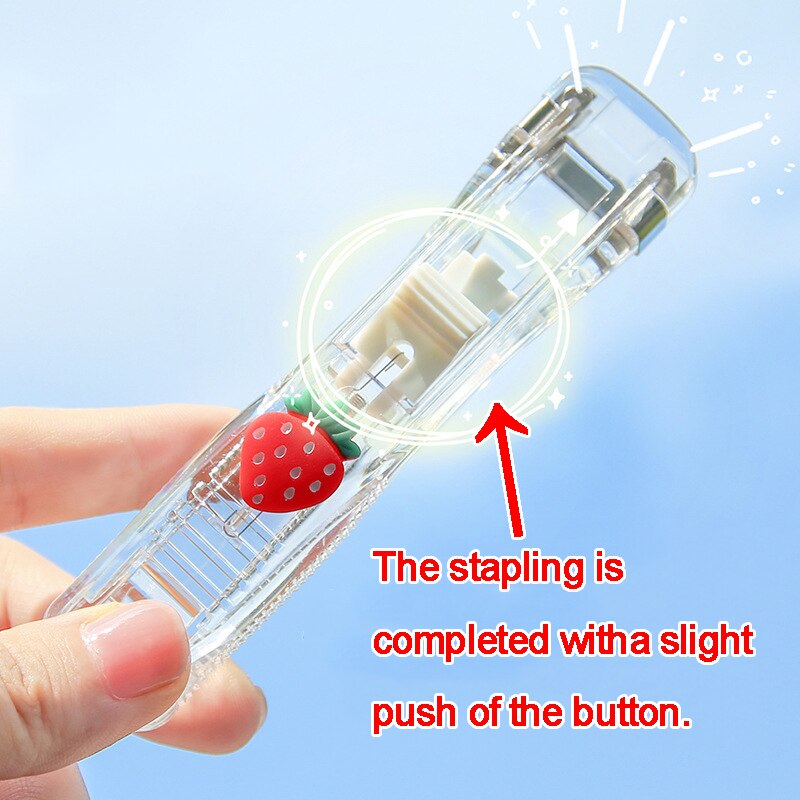 Transparent Cute Stationery Stapler Book Binding Machine One Finger Touch Stapling Reusable Staples School Office Accessories
