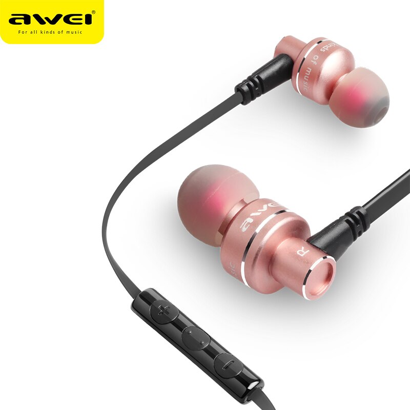 Awei ES-10TY Metalen Bedrade Oortelefoon Stereo Headset In-Ear Ruisonderdrukking Auriculares Hoofdtelefoon Met Microfoon Voor Telefoon Kulakl K: Rose Gold