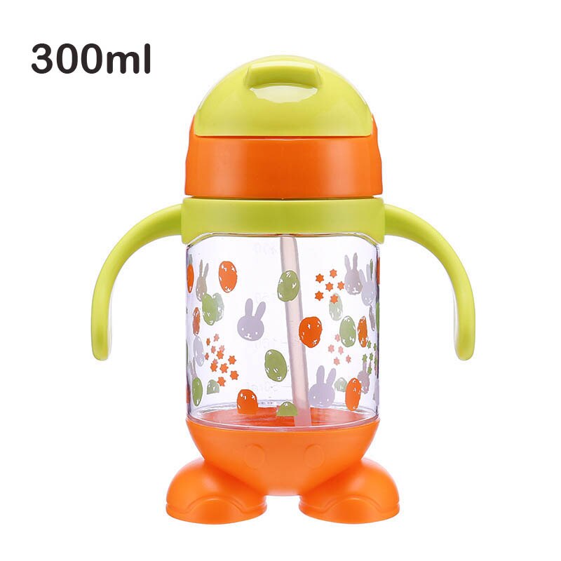 Bijgewerkt Duurzaam Baby Luier Kids Straw Cup Drinkfles Sippy Cups Met Handvatten Leuke Voeden Fles 300/500ml: 300ml Orange handle