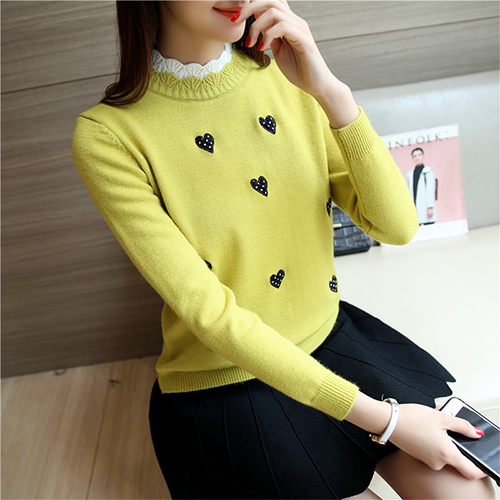 Suéter de cuello alto de punto tigena para otoño e invierno, jersey para mujer, bonito jersey bordado, jersey para mujer, jersey amarillo: Amarillo