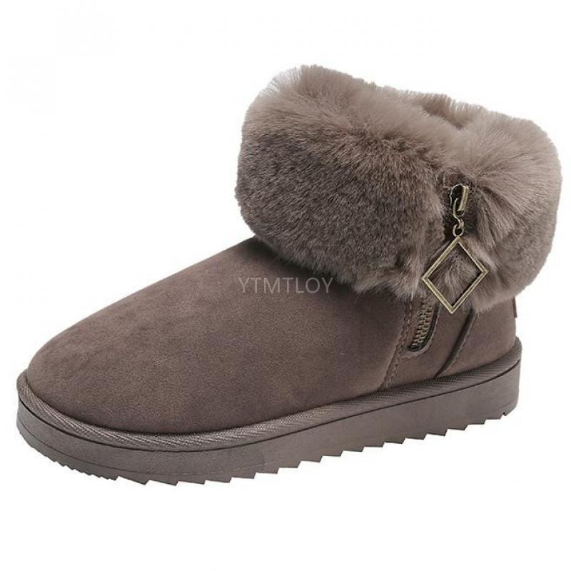 Süße Kurzen Schnee Stiefel Natürliche Winter Stiefeletten Frauen Winter Schuhe Runde Kappe Reißverschluss Zapatos De Mujer Winter Schuhe Frauen: Braun / 36
