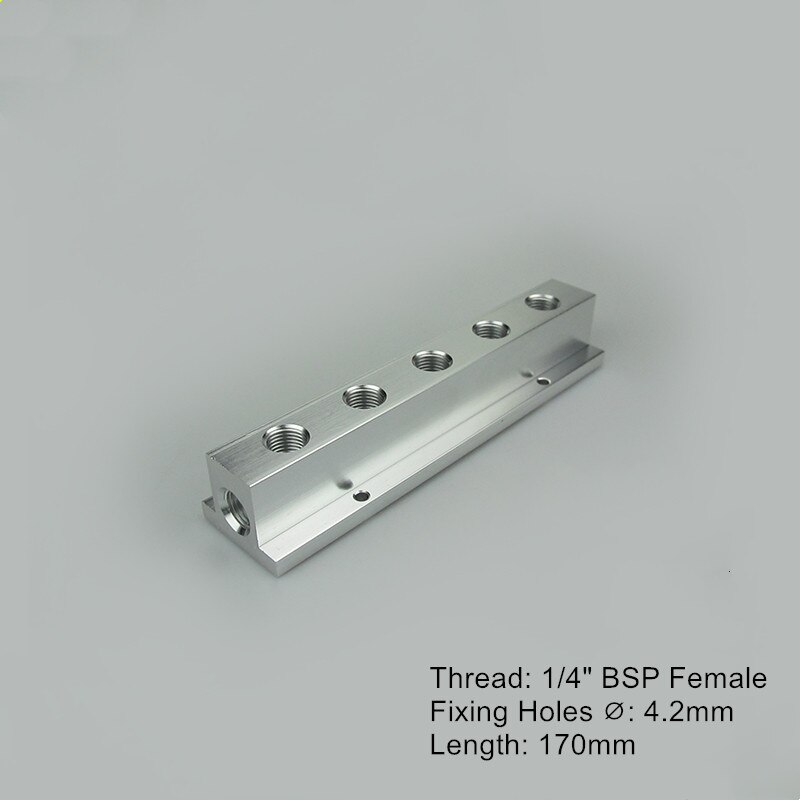 1/4" BSP Female Thread T Shaped Aluminium Pneumatic Manifold Splitter Block Quick Connector Distributor Air Compressor Fitting: 5 Way 7 Port