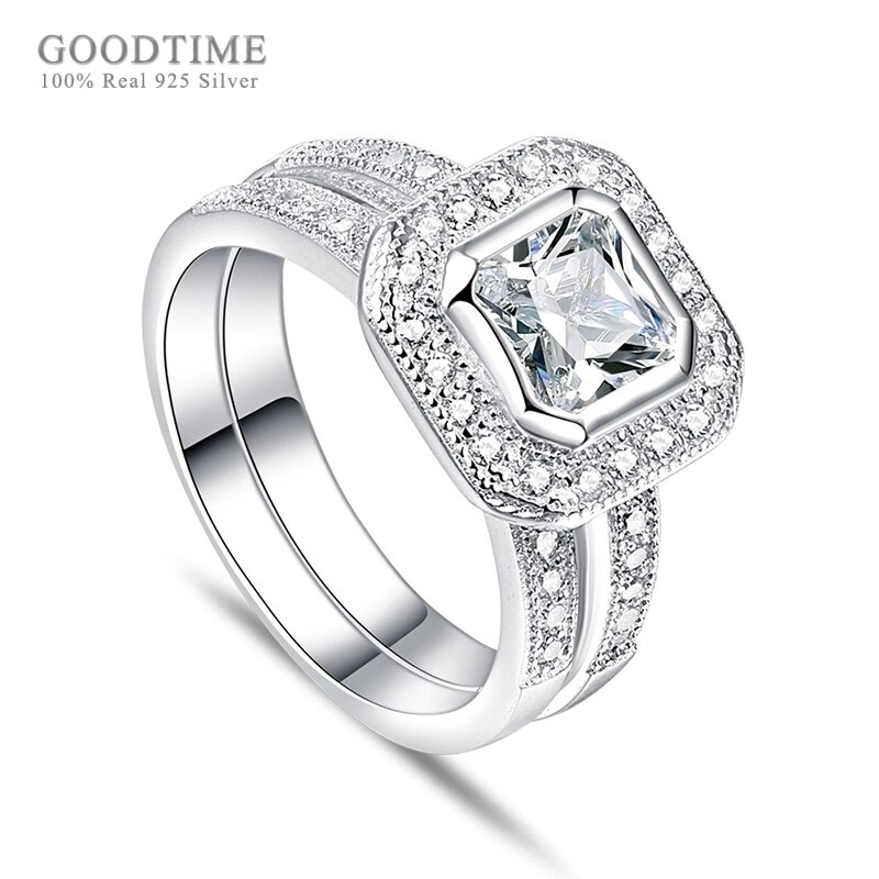 925 Sterling Zilver Zirkoon Luxe Ring Voor Vrouwen Bruid Bruiloft Ring Rhinestone Engagement Sieraden Accessoires Meisje Set Ringen