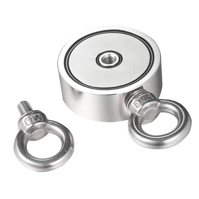 PTSNET, imán de pesca de neodimio de diámetro de búsqueda de doble cara D48/60/75/94mm de diámetro, redondo 2 con Eyebolt 120/200/300KG