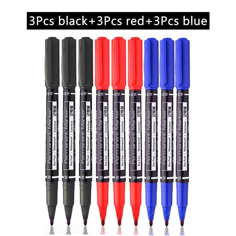 4/6/9pcs Deli Double Headed Permanent Marker Pen Set Fine Point Waterproof CD Marker Thin Nib Crude Nib 0.5mm-2mm Fine Color: light yellow