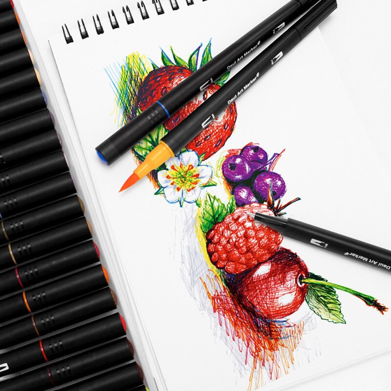 100 färger med dubbla spetsar penselpennor filtpenna konst markör fine liner pensel ritning konst måla akvarell penna för att färga manga