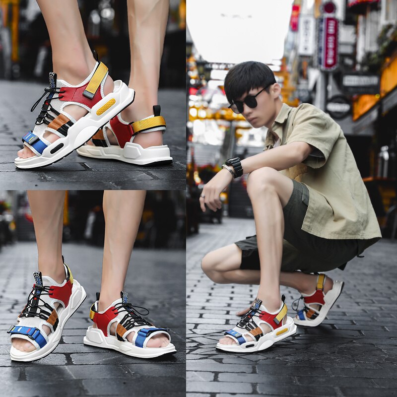 Sandales fantaisie à plateforme pour homme, chaussures d'été confortables à semelles en pu, antidérapantes, style gladiateur