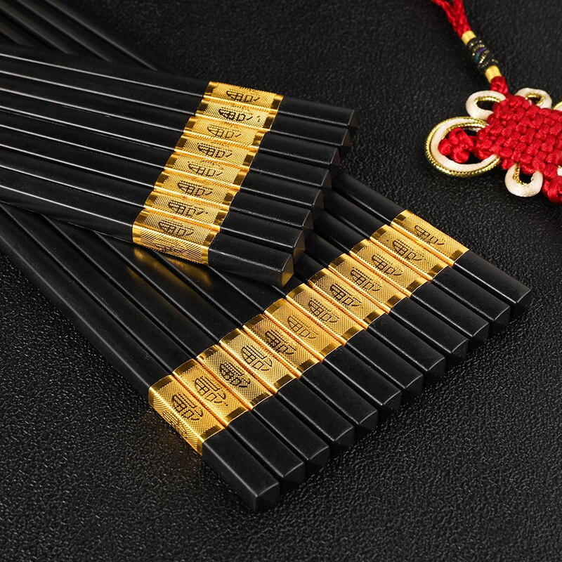 10 Pair Chinese style chopsticks tableware food stick alloy Catering utensils sushi sticks Non-slip Household Kitchen Utensils