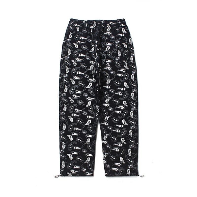 Pantalon de survêtement noir à motif cachemire et velours pour homme, style streetwear rétro, motif fleur de cajou, ample et décontracté, bas épais et élastique
