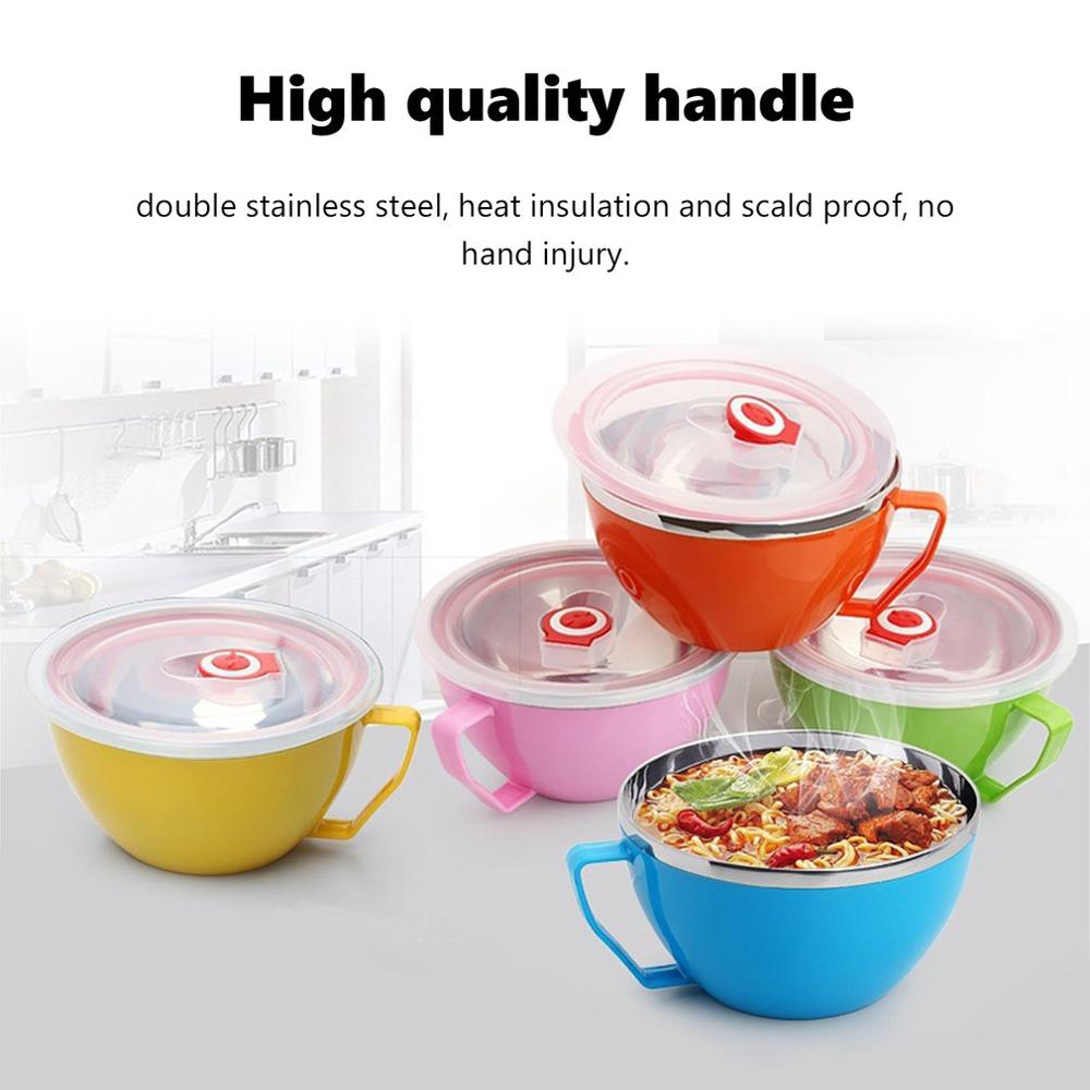 Stainless Steel Instant Noodle Bowl Double Lid With Lid Handle Noodle Cup Ramen Bowl Soup Bowl Insulated Fresh Box Rice
