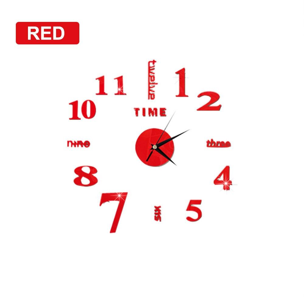 Reloj de pared con espejo acrílico, adhesivo autoadhesivo para pared Diy, 4 colores, adhesivos de pared para dormitorio a la: Red