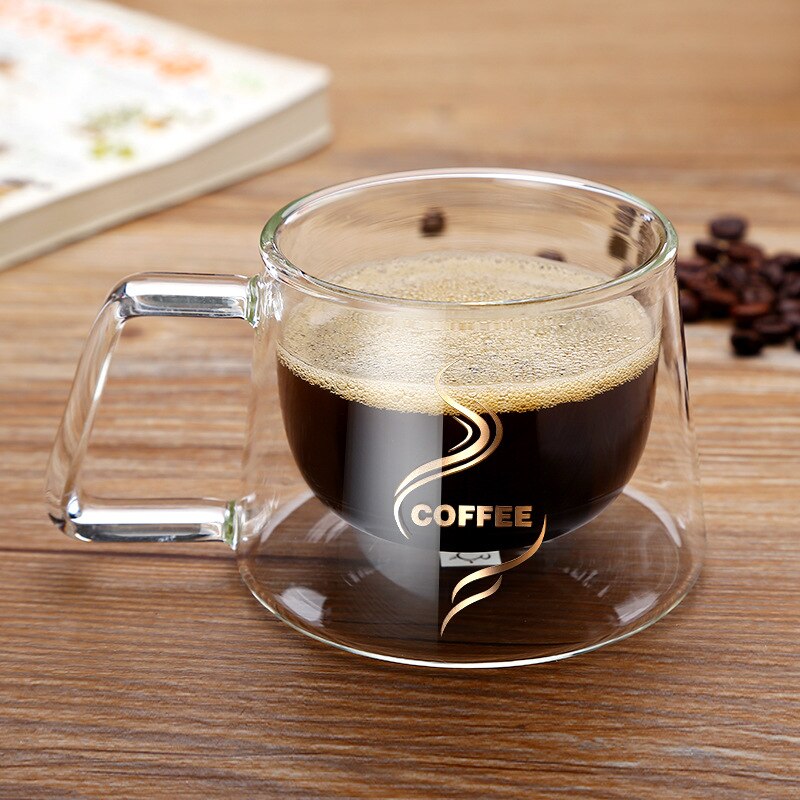 Glass kopp gjennomsiktig glass kopp drikkeglass dobbel vegg glass kaffekopper med lokk glass kopp krystall glass krus
