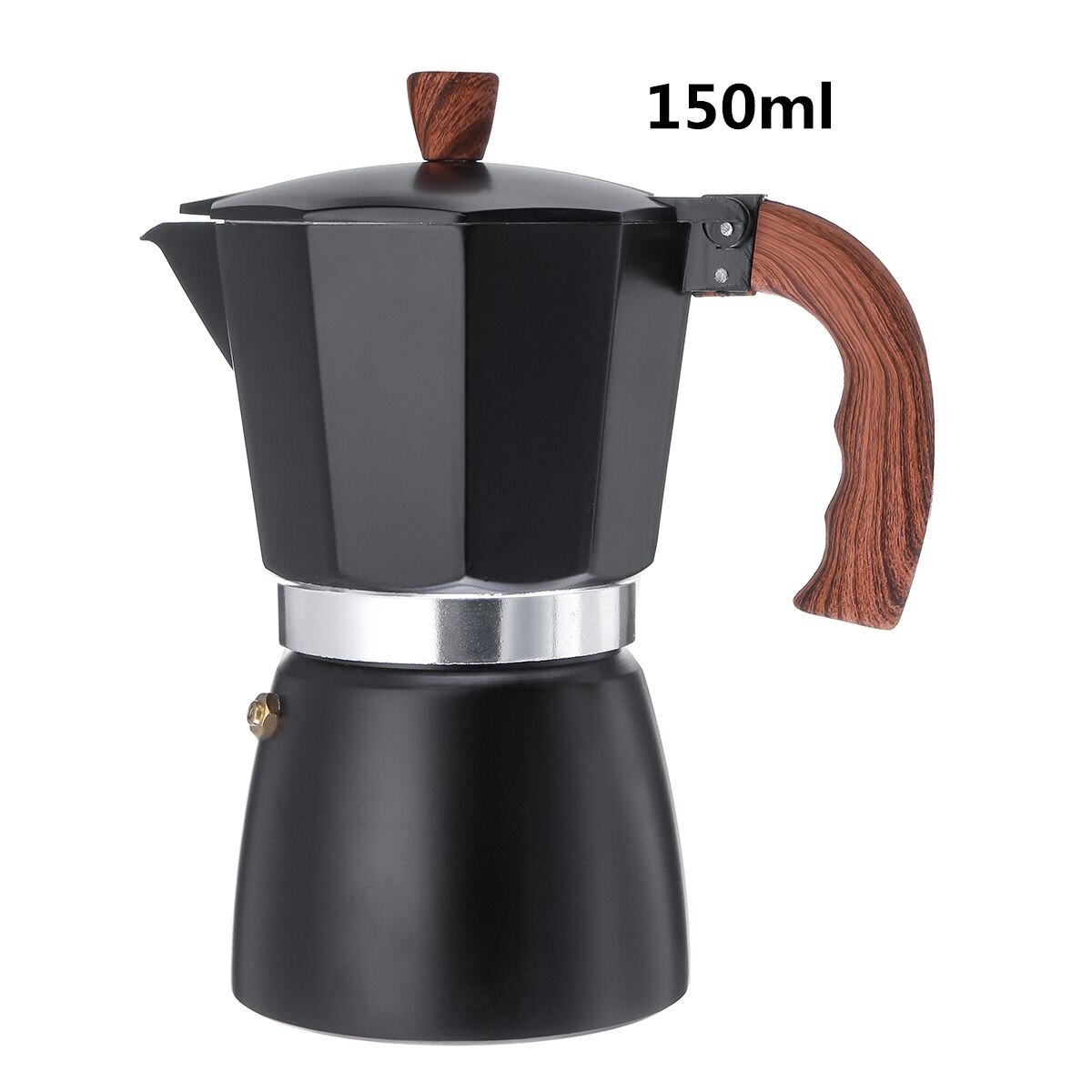 150ml 300ml kaffemaskine aluminium mokka espresso percolator pot kaffemaskine moka pot stovetop kaffemaskine: Sort 150ml