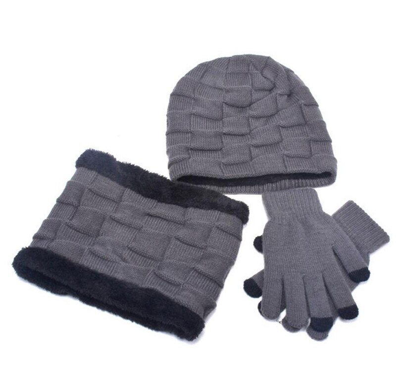Barn strikket hat og tørklæde handsker sæt drenge piger vinter varm plys hat 3 dele sæt børn udendørs ski kasket tørklæder solid