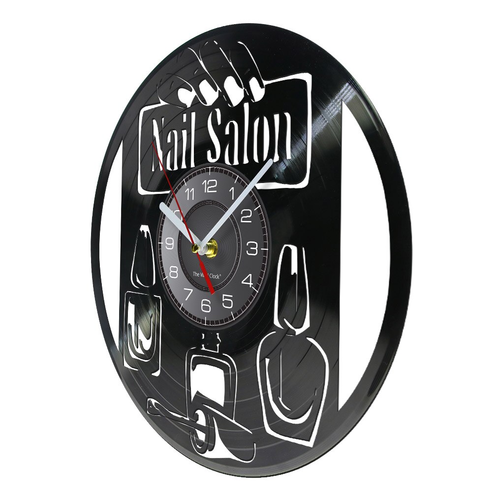 Reloj de pared para manicura, decoración de pared para estudio de salón de belleza, esmalte de uñas, disco de vinilo, reloj de pared Vintage, cosmetólogo, estilista,