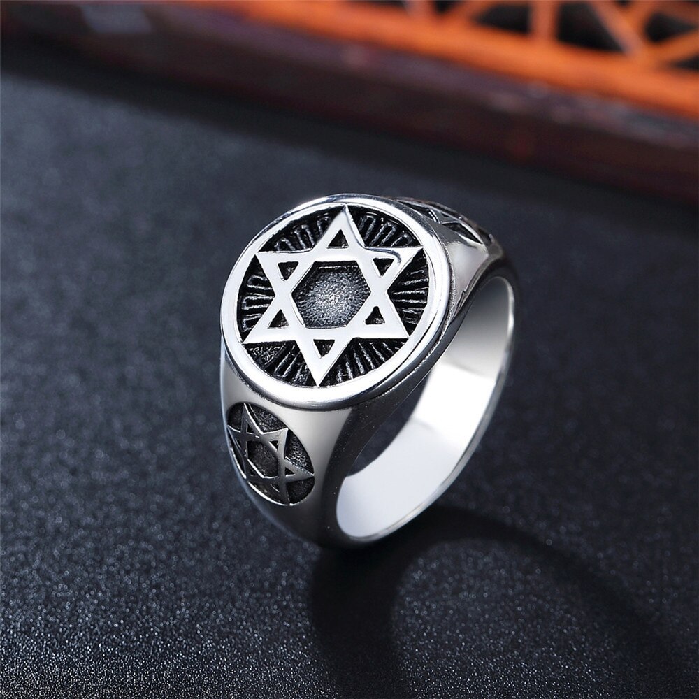 Inel vintage satan star of david pentru bărbați punk stea cu șase colțuri inel biker din oțel inoxidabil bijuterii bărbați