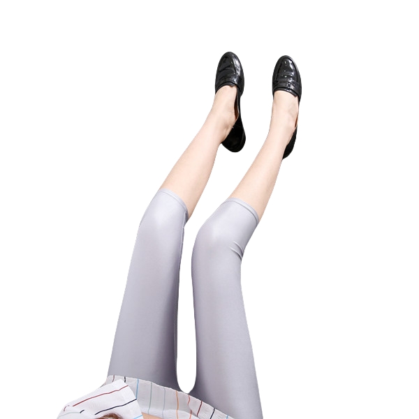 Dam sommar fluorescerande färgade smala capri-leggings glansiga stretchiga strumpbyxor glansiga ogenomskinliga neonleggings för flickor 50-80kg vikt: S / Silver-