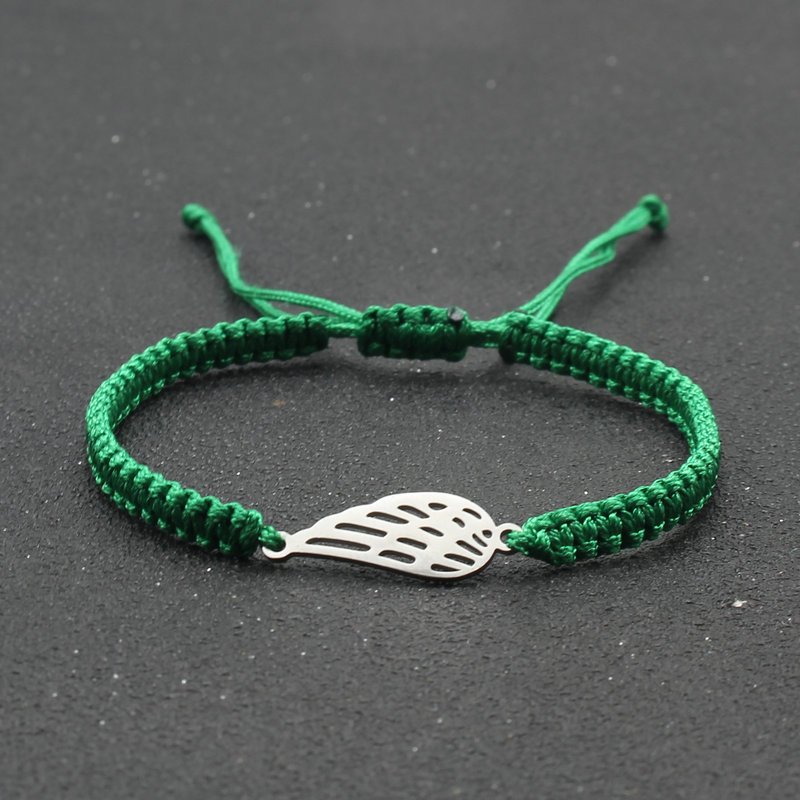 Bransoleta ze stali nierdzewnej Angel Wing Charm bransoletka ręcznie pleciona regulowana Lucky czerwona linka bransoletki dla kobiet mężczyzn biżuteria przyjaźni: Green