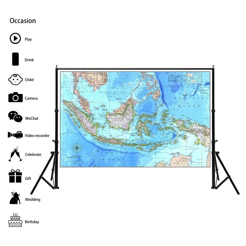 60x90cm HD Indonesia Fine Canvas Map Office Living... – Vicedeal