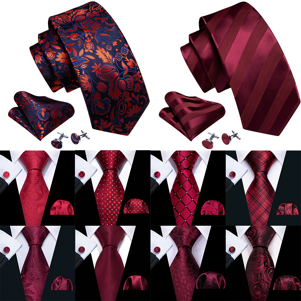 Corbatas de seda rojas y azules para hombre, conjunto de gemelos cuadrados de bolsillo de Cachemira Jacquard, a la , para novio, boda, , negocios, Barry.Wang, novedad