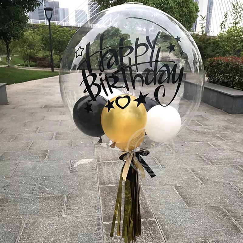 14pcs/set 18inch Transparent Bubble Balloons Helium Clear Bobo Globos Happy Birthday Stickers DIY Red Black Event Party Decor