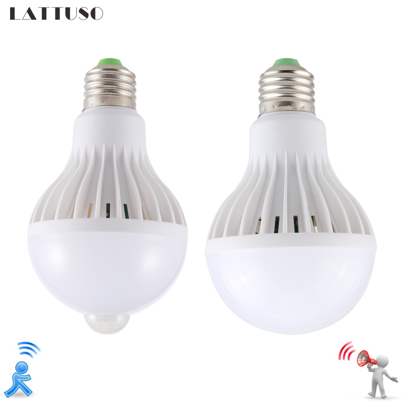 LATTUSO LED Lamp Motion Sensor Lamp 220V Led Lamp 9W E27 Sound + Light Auto Smart Led Infrarood body Lamp Met Bewegingssensor Lichten