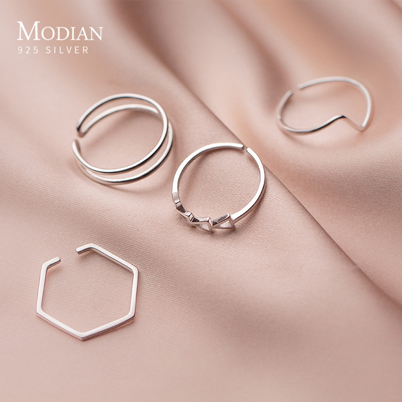 Modian Eenvoudige Stapelbaar Opening Vinger Ring Voor Vrouwen 925 Sterling Zilveren Tiny Geometrische Ring Korea Stijl Fijne Sieraden