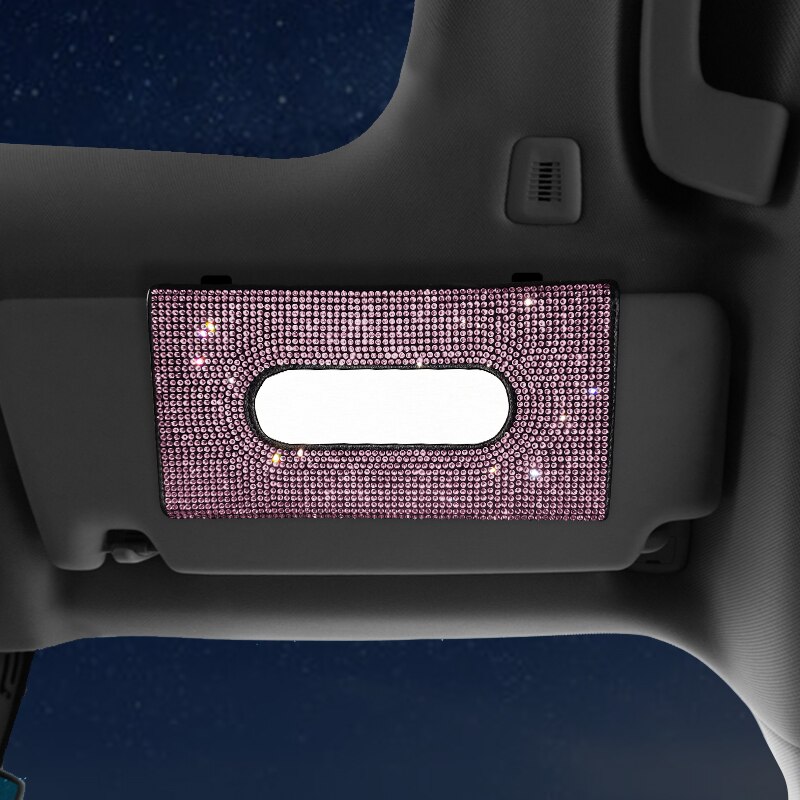 Boîte à mouchoirs de voiture en cristal brillant, universel pour pare-soleil, strass, porte-mouchoir suspendu, étui pare-soleil, accessoires de voiture: Rose