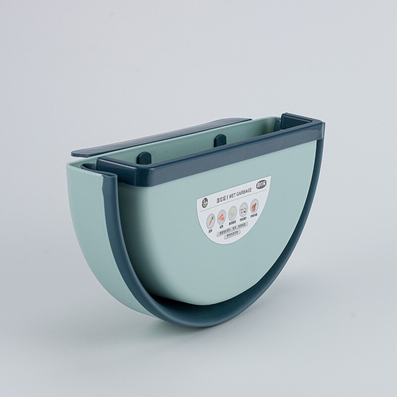 Wall Mounted Folding Waste Bin Door Cabinet Hanging Trash Can Bin Kitchen Bathroom Home Waste Storage Rack Box Cleaning Tool: light blue