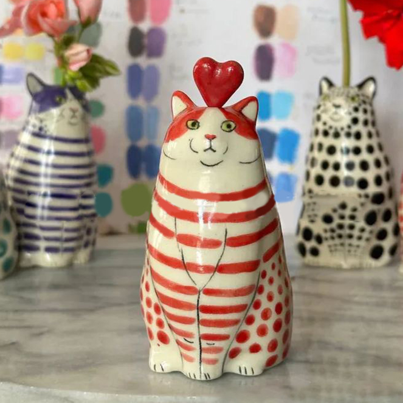 Leuke Kat Vaas Kamer Decoratie Thuis Bloempot Tafel Decoratieve Vazen Boekenplank Ornamenten Hars Ambachten Polka Dot Kat Vaas