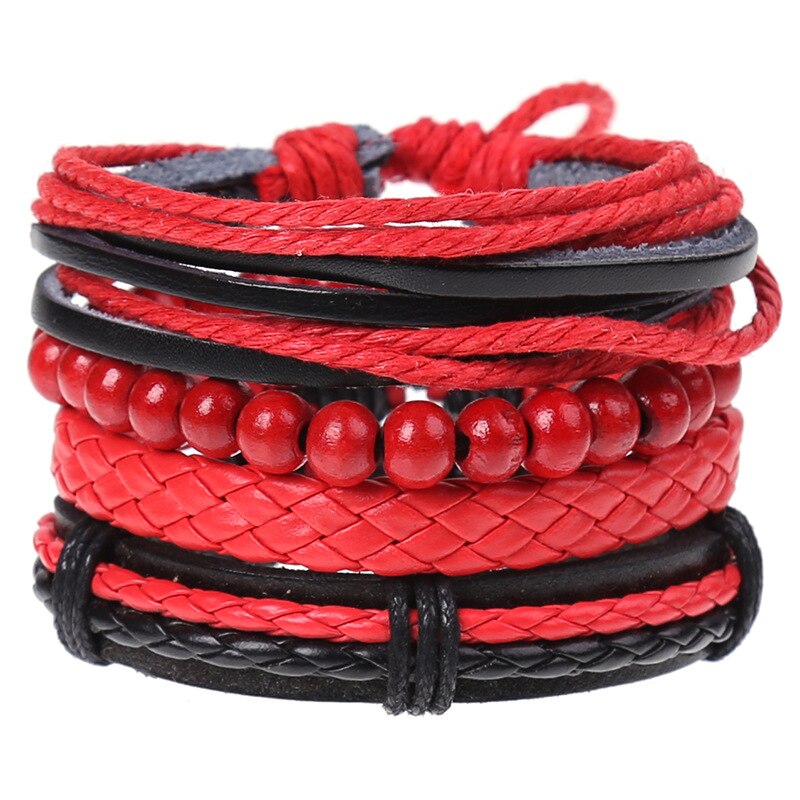Pulseira de couro trançado 4 pçs/set, pulseiras para homens e mulheres, vintage, contas de madeira, cruz, étnica, esperança: A-3