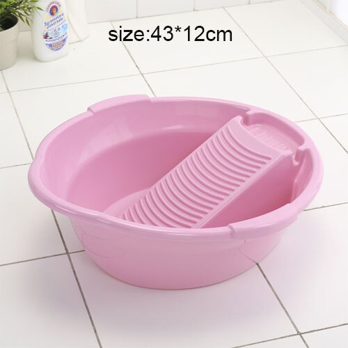 Baignoire en plastique avec planche à laver, lave-linge épais, lavage des sous-vêtements de bébé, planche à laver en plastique, outils de nettoyage de vêtements: Pink-S