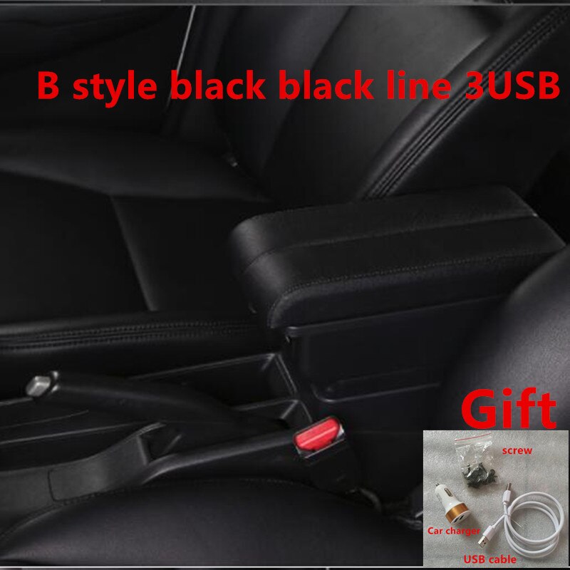 For Toyota Vios Armrest Box central Store content Storage box with USB interface: B  black black line