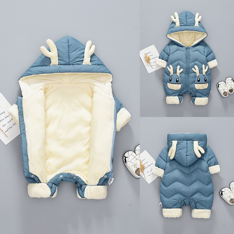 Brand Baby Winter Snowsuit Plus Velvet Thick Baby Boys Jumpsuit 0-3 Years Newborn Romper Girl Clothes Overall Toddler Coat