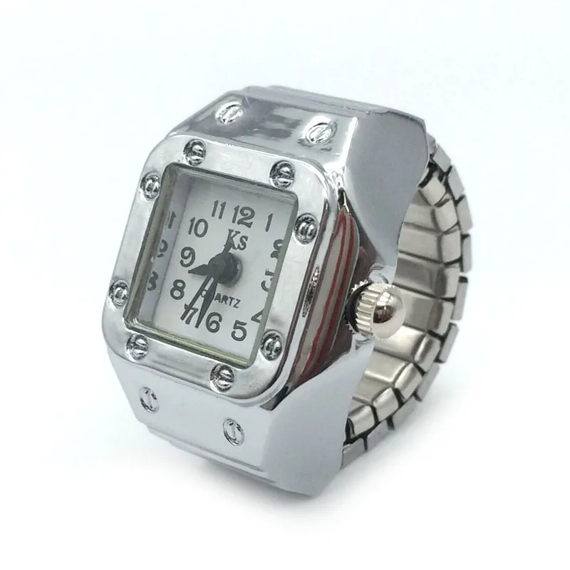 Anillo de reloj colorido para hombre y mujer, puntero Retro plateado, reloj de cuarzo, anillos para dedo, correa de aleación Punk, relojes, accesorios de joyería