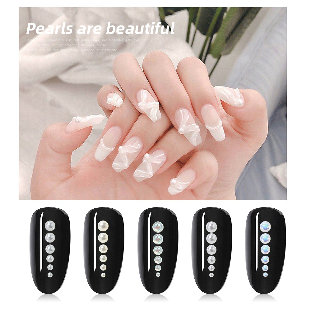 HNUIX-Cuentas 3d de diamantes de imitación para decoración de uñas, adornos para manicura de salón de belleza, color blanco, mezcla de tamaños