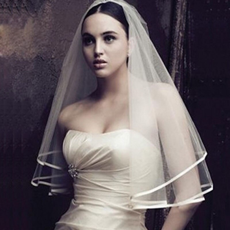 Velo de novia al por mayor dos capas Borde de cinta velo de boda con peine 1,5 metros velo de novia de tul para vestido de novia