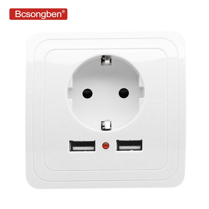 Bcsongben Wall USB Power Socket, AC 110V-250V 16A For Home, PC Panel 86mm*86mm Dual USB EU Standard Wall Socket