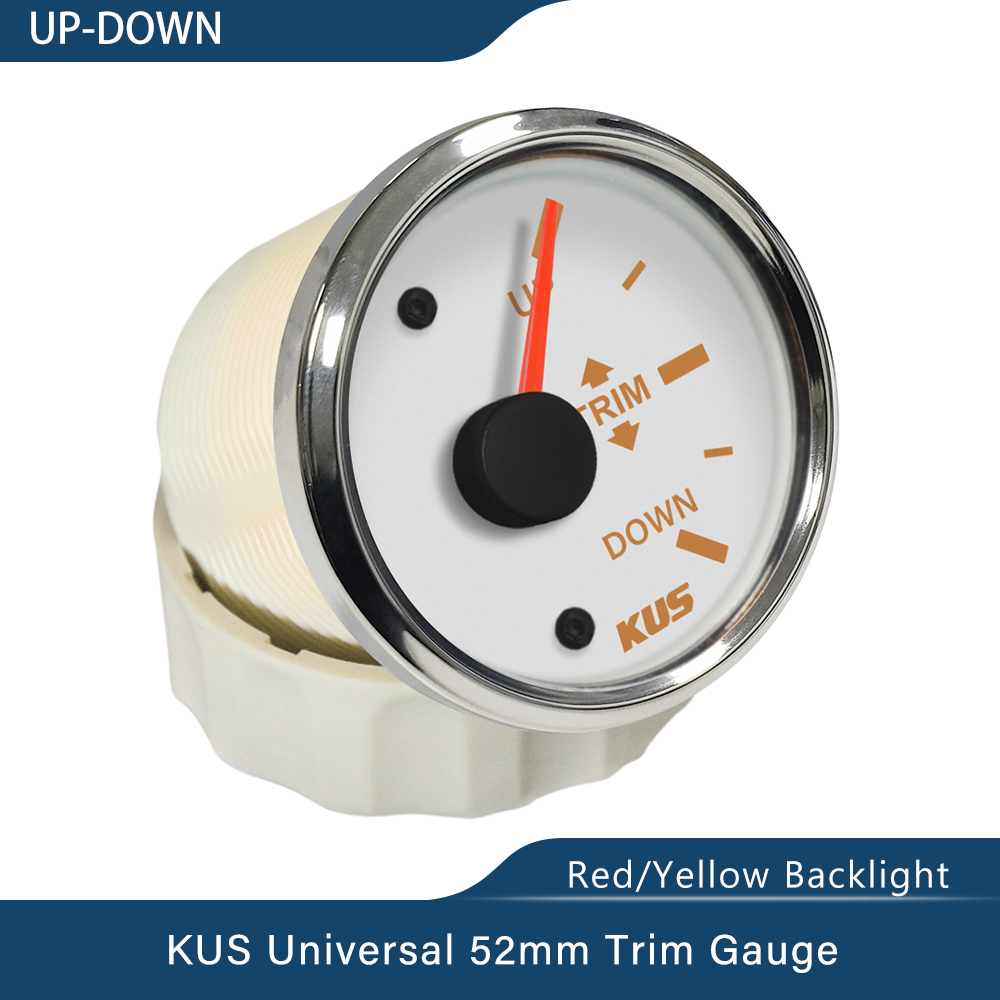 Kus 52mm opp-ned/venstre-høyre båttrimmåler marin trimtiltindikator 0-190 ohm for båt rødt og gult tilgjengelig bakgrunnsbelysning