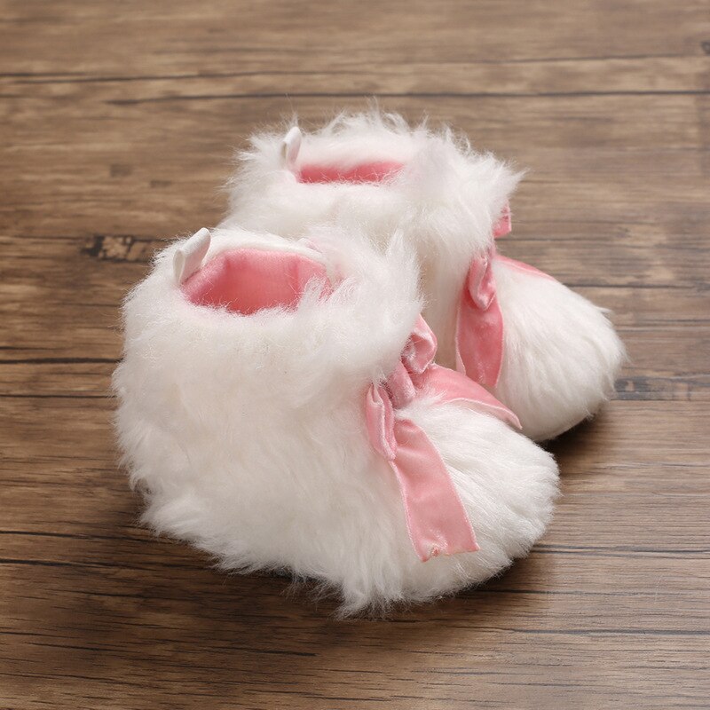 Swyivy Baby Winter Shoes Furry Snow Boots Small Baby Winter Boots with Bow White Infant Snowboots