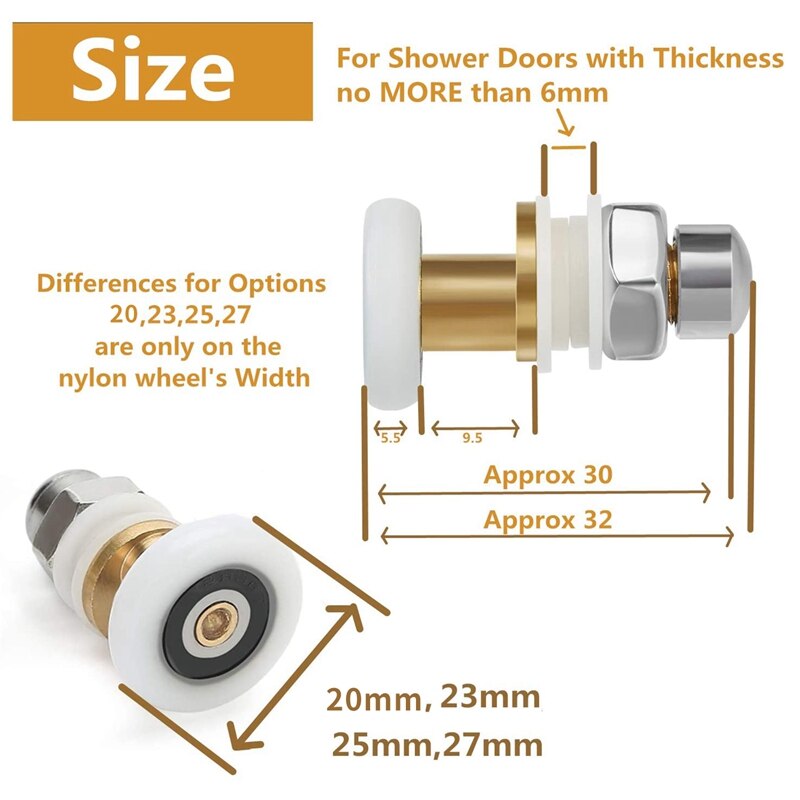8 szt. Rolki drzwi prysznicowych robić szklanych drzwi przesuwnych koła pasowe bardzo ciche szklane drzwi prysznicowe