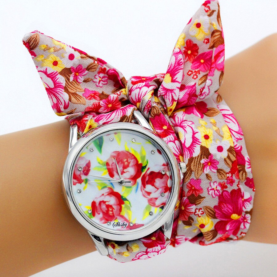 Shsby – montre-bracelet en tissu pour femmes, , motif floral, tendance, bonne , jolie montre pour filles